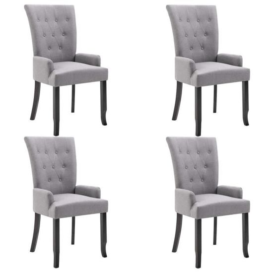 [Style Campagne] 24850 Lot de 4 Chaises à dîner - Chaise à dîner - Chaise de salle à manger avec accoudoirs - Gris clair Tissu