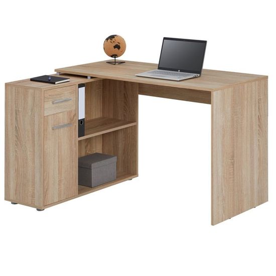 Bureau D Angle Isotta Table Avec Meuble De Rangement Integre Et Modulable Avec 2 Etageres 1 Porte 1 Tiroir En Melamine Chene Sonoma Achat Vente Bureau Bureau D Angle Isotta Table
