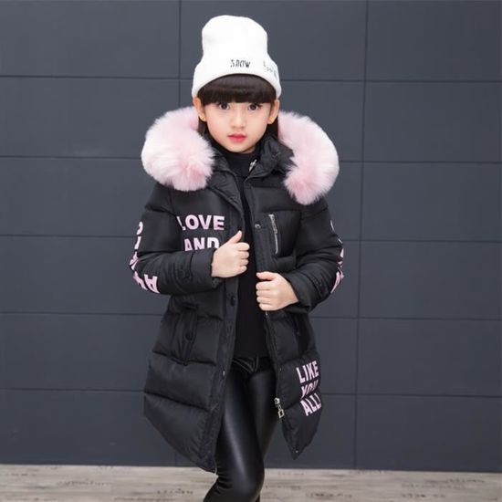 Doudoune Fille Longue capuche en fausse fourrure Enfant Mode En