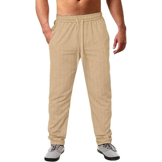 Pantalon Lin Homme Été Grande Taille - Pantalon Décontracté Léger Respirant Avec Poches Et Cordon
