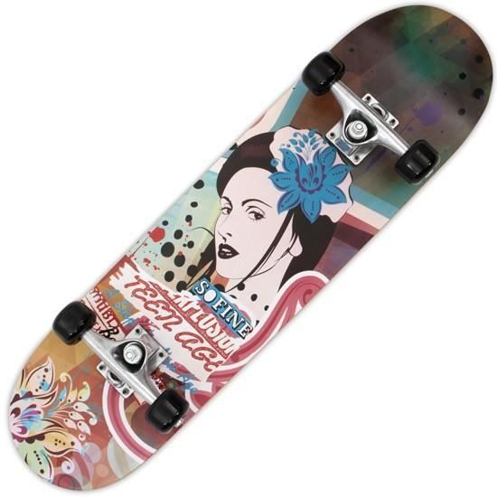 Skateboard Complet Débutants 31 Pouces – 7 Couches érable, Roulements ABEC-7, Pré-assemblé, Motif Crâne
