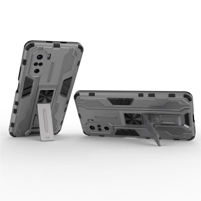 Coque Xiaomi POCO F3, Antichoc Rugged Armor Mode Mince Protection Magnétique avec Support Verticale Horizontal, Gris