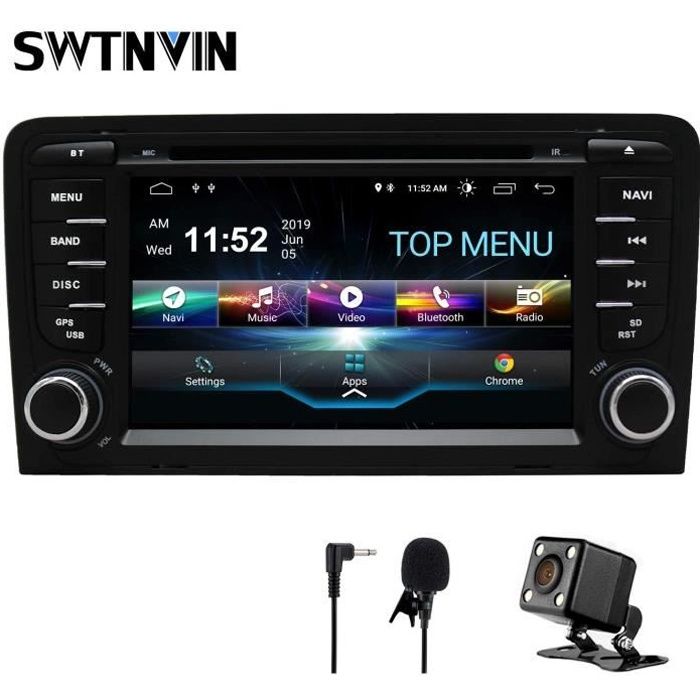 SWTNVIN Autoradio stéréo Android 9 pour Audi A3 Lecteur DVD Radio 7- Écran Tactile HD Navigation GPS avec Bluetooth WiFi Com 2874