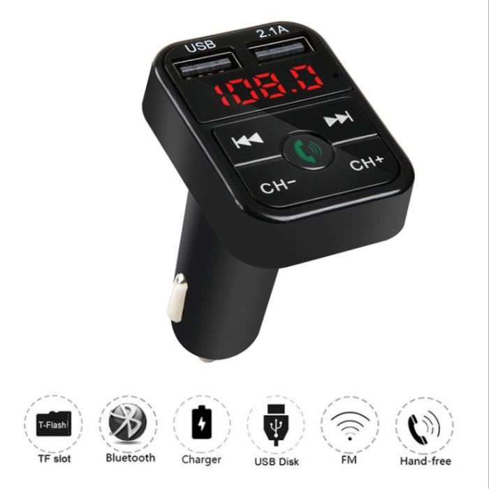 Transmetteur FM Bluetooth,Voiture Bluetooth MP3 Mains Libres - 2.1A Chargeur de Voiture à 2 Port