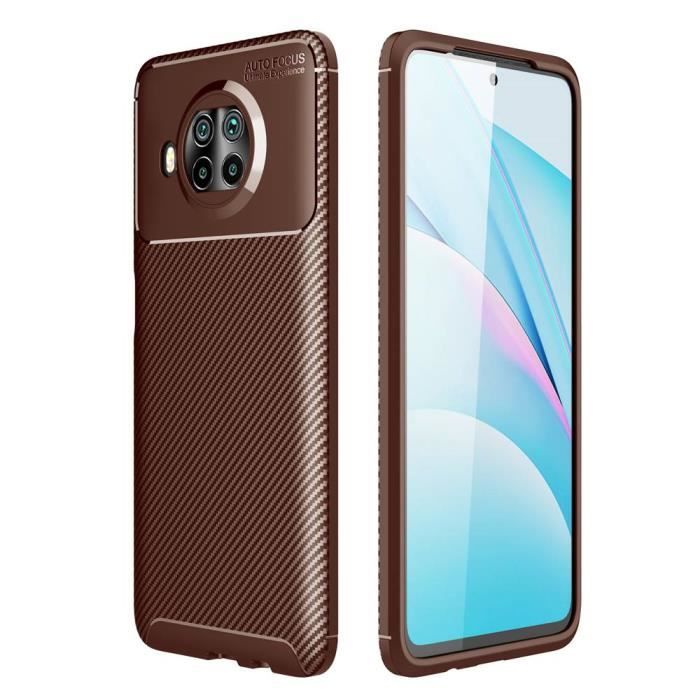 Coque Xiaomi Mi 10T Lite 5G Fibres Carbone Resilient Anti-Empreintes Digitales Ultra Mince Souple Téléphone Case Café