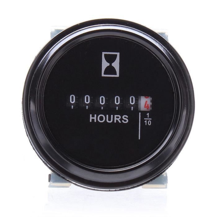 2- Jauge Ronde Compteur Horaire pour Moteur Bateau Marine(Noir) 6V-80V DC / AC