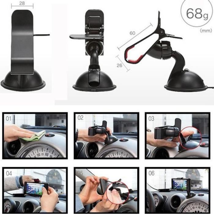 Pare-brise Support universel 360 째 Porte tournante voiture Stand For iPhone - Samsung - GPS