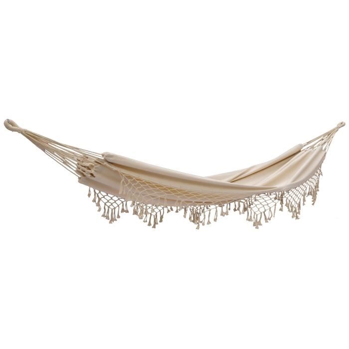 Hamac Franges 2 places écru, hamac tissu, hamac 350x160, hamac confort, hamac double, hamac sobre et noble
