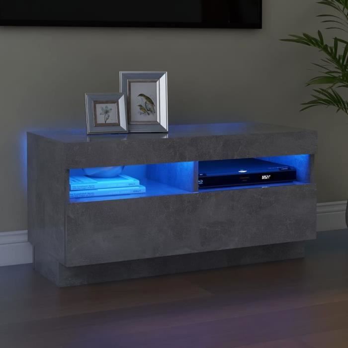 MAGIC®Meuble banc TV - Meuble TV avec lumières LED-Meuble Television moderne Gris béton 80x35x40 cm Meuble de salon,80 x 35 x 40 cm