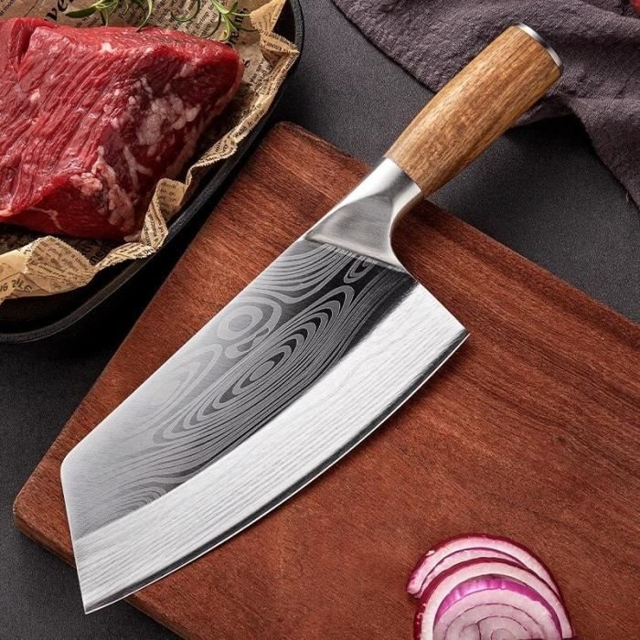 Couteau de Chef Boucher Chinois - Couteau de Cuisine Professionnel en Acier Inoxydable - 8 Pouces