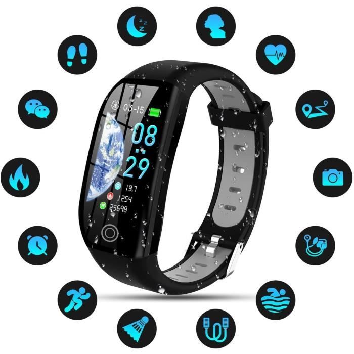 Montre Connectée Femmes Homme Enfant IP68 Etanche Bracelet Connecté Smartwatch pour iPhone Huawei Samsung Xiaomi Sony-Gris