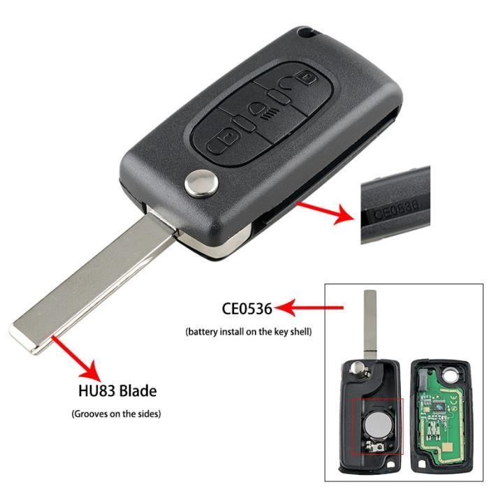 Taille -HU83 LAME CE0536 Clé télécommande intelligente à , pour citroën C2 C3 C4 C5 C6 C8 avant 2011