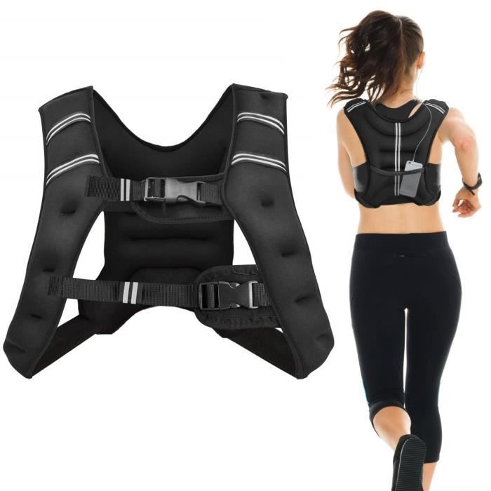 COSTWAY Gilet Lesté 15kg Poids Chargement Gilet Musculation avec Sangles Réglables Poche en Maille Filet Bandes Réfléchissantes Noir