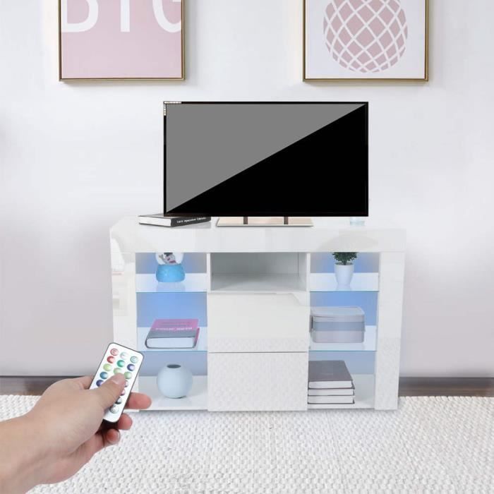 Meuble TV d'angle brillant LED (blanc) -JNG
