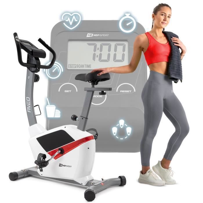 Hop-Sport Vélo d’appartement magnétique, Masse d'inertie 9 kg, Vélo fitness HS-2090H Aveo, 8 niveaux de résistance, Max. 120 kg
