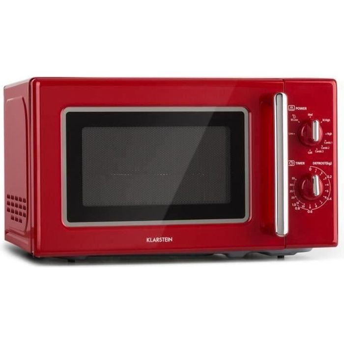 Klarstein Caroline - Four micro-ondes 20L 700 - 1000 W Ø25,6cm - Look rétro - rouge