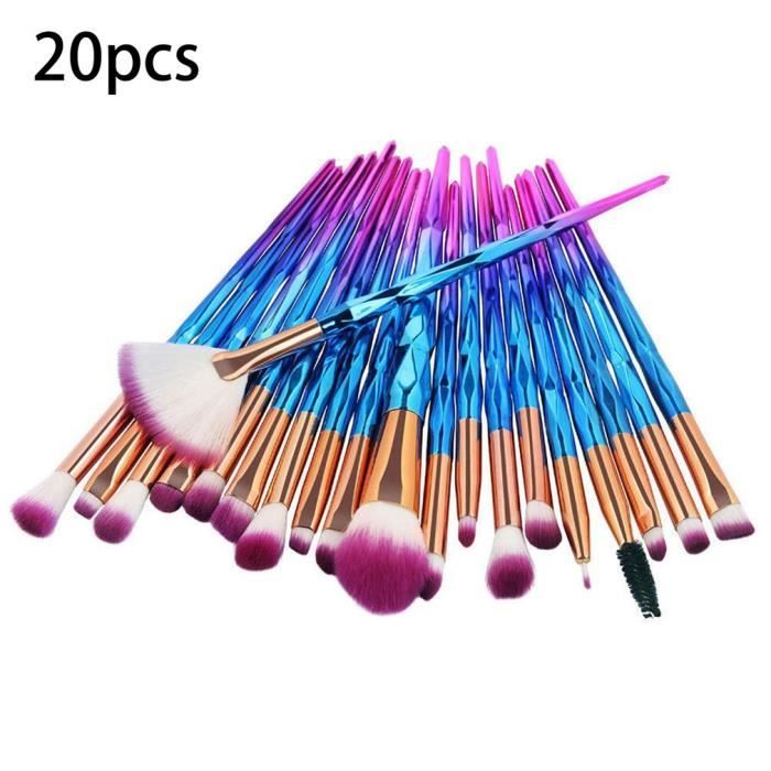 Diamond Make up Brushes Pinceau universel pour fard à paupières 20 PCS Powder Beauty Tool, rose et bleu et violet