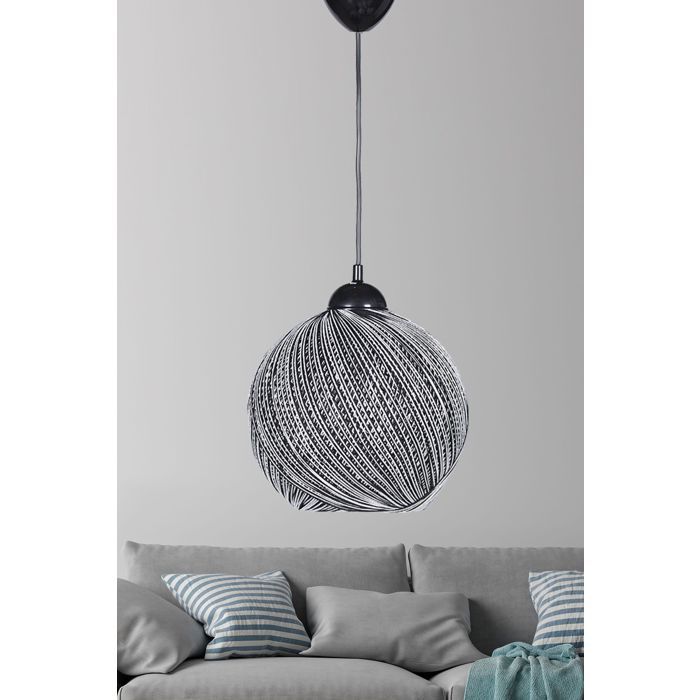 Suspension Berleda D22cm Métal Noir et Coton Argent