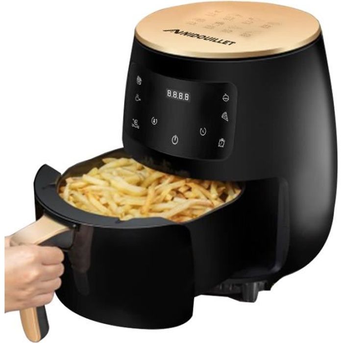 Nidouillet Friteuse Electrique à air Chaud Antiadhésive Friteuse à air chaud Friteuse à air sans huile 4,5 L 1350 W,Noir EH000301