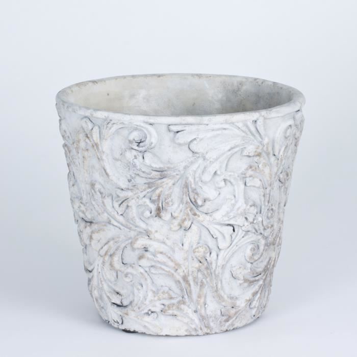 CACHE-POT - VASE ROMANCE MOTIF FLORAL H19 D21 NEURE NEUTRE