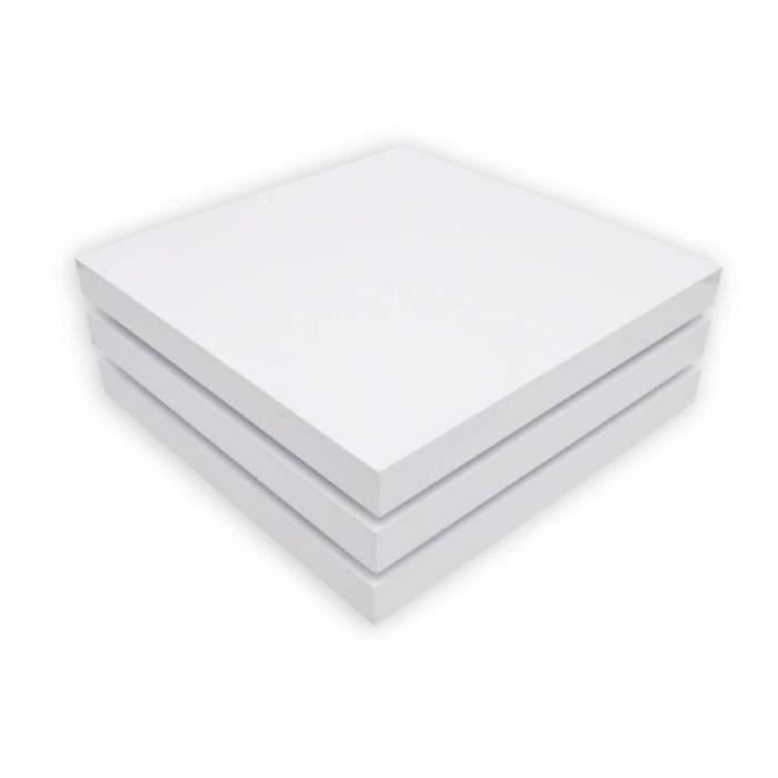 Table basse Café 3 couches carrée pivotante blanc laqué