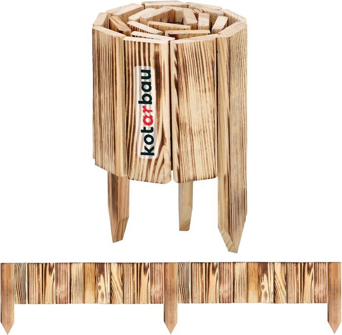 Bordure de jardin flexible en bois de pin - 15 x 110 cm - Bois brûlé - KOTARBAU®