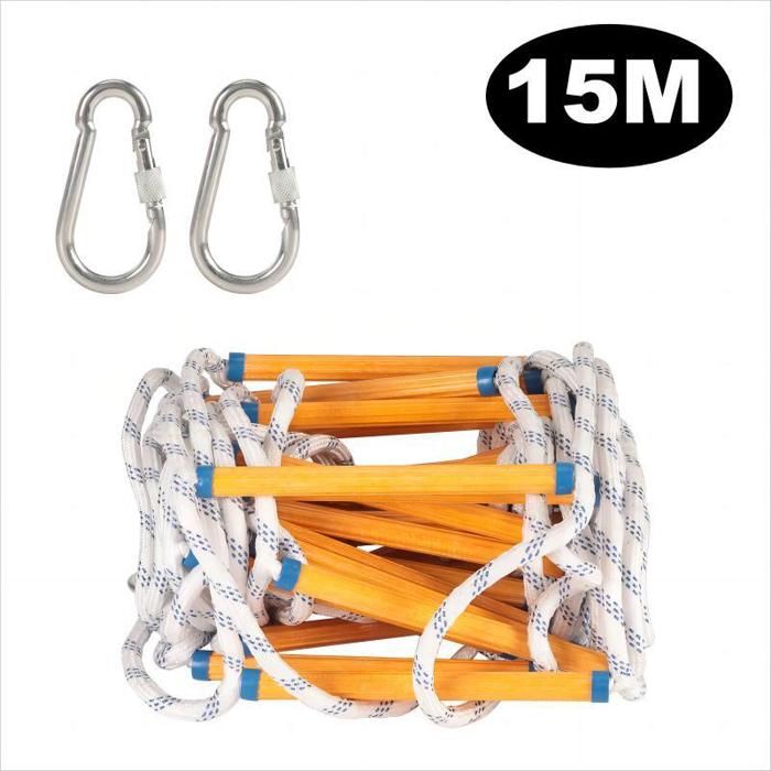 WOTTES Échelle de Secours 15M Échelle de Corde Dévacuation durgence avec Mousqueton et Gants pour Balcon et Garde-Corps