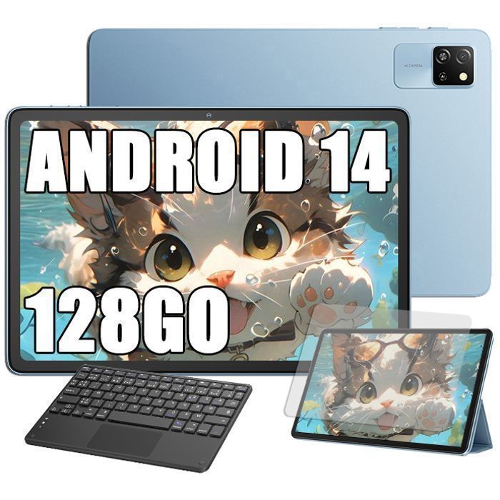 Blackview Tab 60 WiFi Tablette 10.1 HD+ IPS Android 14 WiFi 6Bluetooth 5.312Go+128Go/SD 1 To WPS Mode PC Bleu Avec Clavier K1