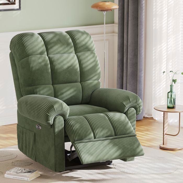 DRIPEX Fauteuil de Relax électrique en Velours Côtelé VertFauteuil Canapé Réglable 90 à 150° pour salonchambres