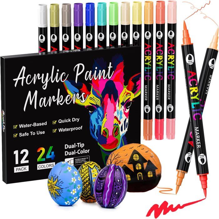 24 Feutres Pinceaux Acryliques Laconile - Couleurs Pastel Macaron | Pour Verre, Bois, Toile | Idéal DIY