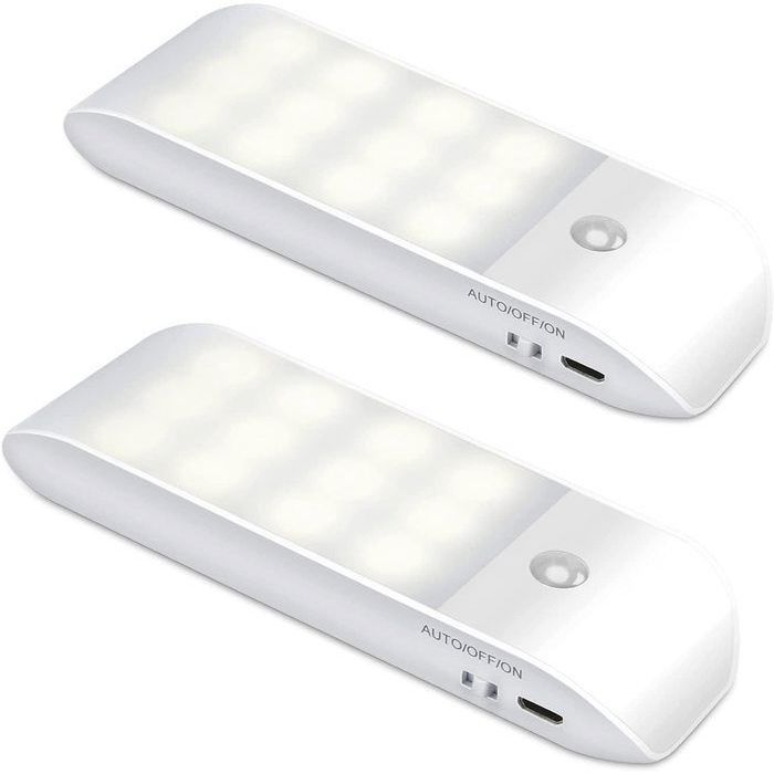 Lampe à détecteur de mouvement dintérieur lot de 2 veilleuses LED rechargeables par USB lueur chaude.
