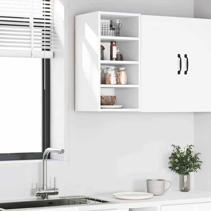 RemiseArmoire de rangement suspendue Pour cuisine - Meuble haut Riga blanc 30 x 295 x 60 cm bois dingénierie JILIMAISON2025
