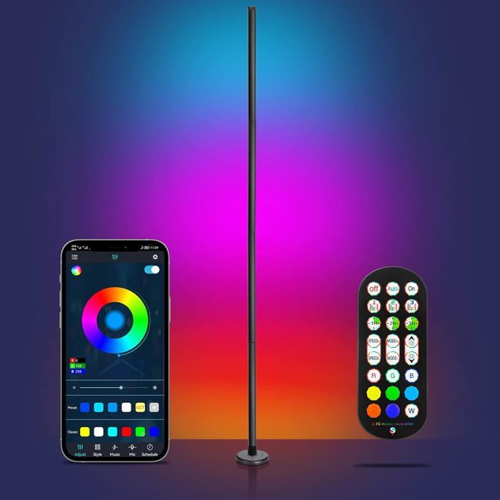 165Cm Lampadaire Sur Pied Salon, Rgb Lampe Sur Pied Avec App Contrôle Et Télécommande, Musique