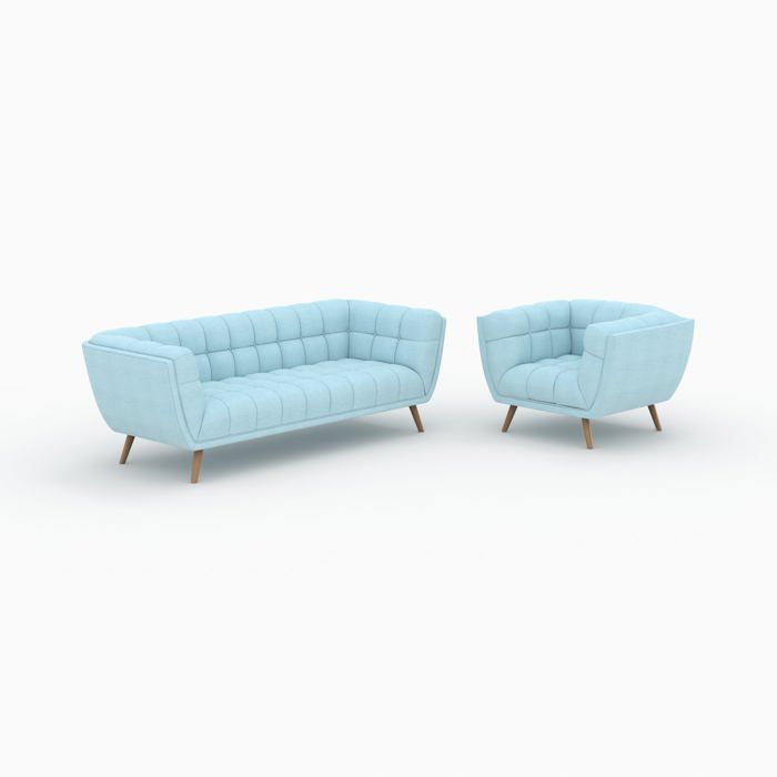 Ensemble canapé et fauteuil en tissu bleu clair 4 places - Carmen - Maison Pavane Ensemble canapé et fauteuil en tissu bleu clair 4 places - Carmen - Maison Pavane