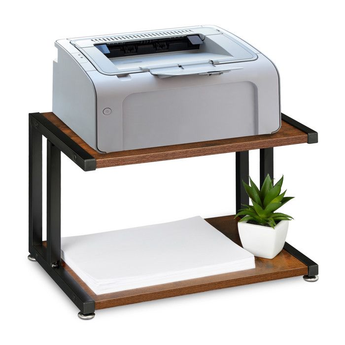 Relaxdays Support dimprimante organiseur de bureau H x L x P : 28 x 44 x 28 cm design industriel marron foncé/noir