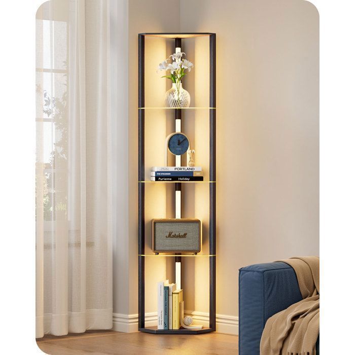 EDISHINE Lampadaire sur pied salon LED étagères en verre 3 températures de couleur luminosité réglable interrupteur à pied noir