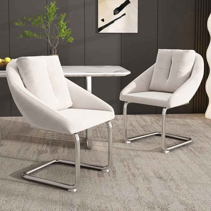 Lot de 2 Chaises de Salle à Manger Fauteuil Lounge en Velours Assise Rembourrée avec Coussin Pieds Métal Beige