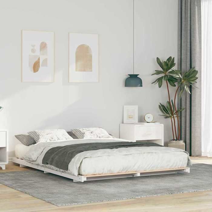 vidaXL Cadre de lit Blanc 140 x 220 cm Pin massif 873131