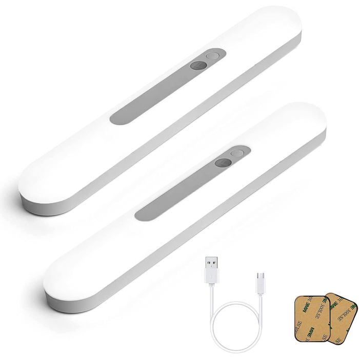 30CM Lumières de placard à détecteur éclairage sans fil sous armoire de 59 LED avec batterie rechargeable intégrée，2Pcs