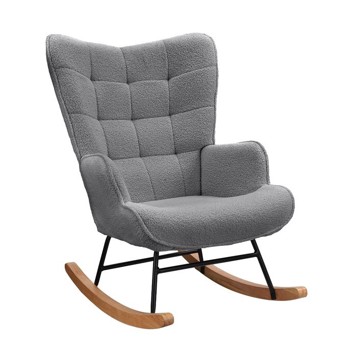 Fauteuil à Bascule Fauteuil à Oreilles Rembourré Chaise Relaxante Pieds en Métal et en Bois Massif Rose pour le Salon Salle