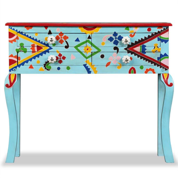 Buffet bas - JILI - Multicolore Table console - pour salon - Bois de manguier massif Bleu peint à la main FR4