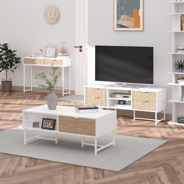 Console Style Console style industriel 2 tiroirs aspect chêne clair métal blanc ...