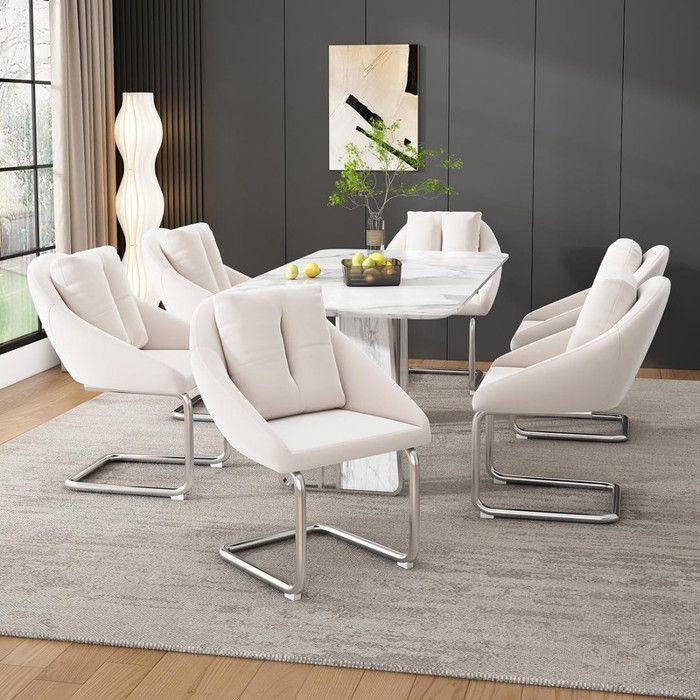 Lot de 6 chaises de salle à manger pivotante avec coussins et pieds arqués Pour cuisine salon salle à manger Velours Beige