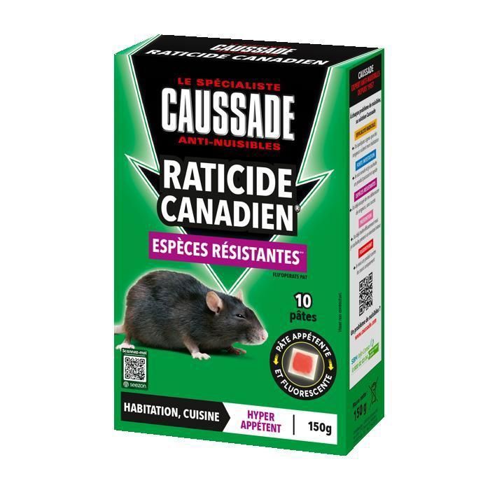 CAUSSADE Anti Rats - 150g - Efficacité Radicale - Spécial Rats Résistants - 10 Pâtes Fluorescentes - Lieux Secs et Humides