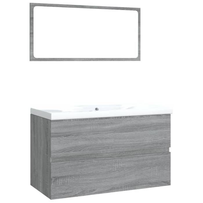 Ensemble de meubles de salle de bain - JILL - Sonoma gris - Bois dingénierie - 80x39 5x45 cm - Miroir acrylique