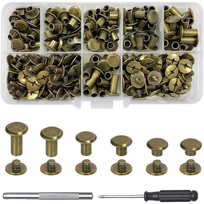 Rivets cuir M5 x4-12 mm – 110 pcs bronze pour sacs livres chaussures Label