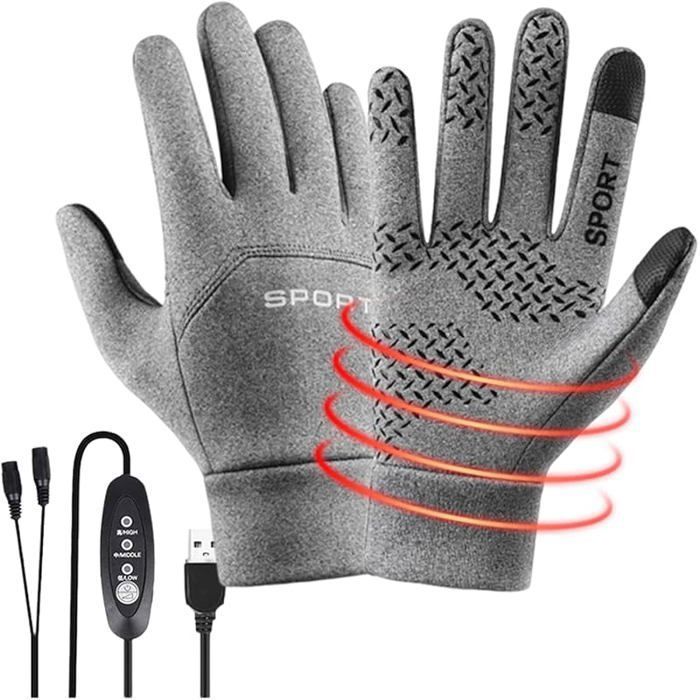Gants Chauffants USB - 3 Niveaux De Chaleur - Écran Tactile - Pour Ski, Randonnée, Conduite - Taille L - Noir/Gris