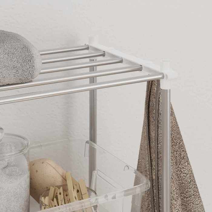 Étagère pour machine à laver - WIENS - Blanc - 63x27x136 cm - Aluminium - Réglable en longueur - Autoportante