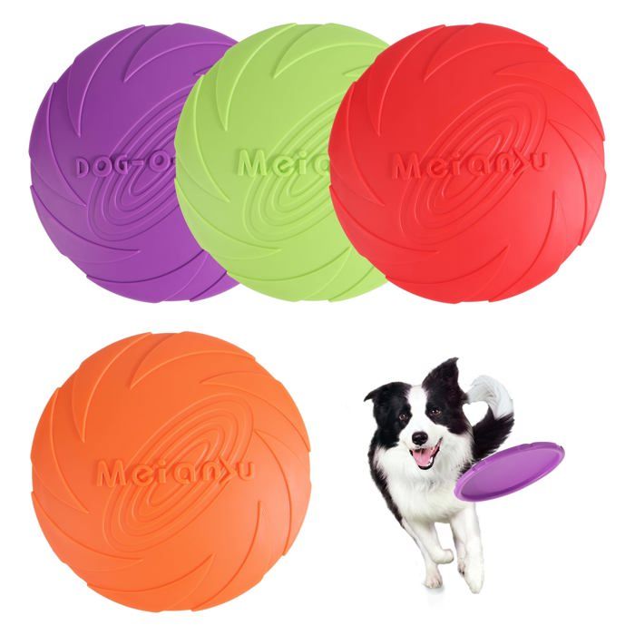 Comparer les prix de 4 Frisbees en Caoutchouc pour Chien Jouet pour Terre et Eau Entraînement au Lancer - Orange Rouge Vert Violet