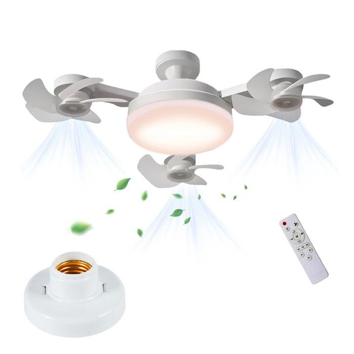 Ventilateur Plafond avec Lumiere Lampe de Ventilateur Télécommande 3 Vitesses avec Dimmable Eclairage 3 Couleurs - Blanc - Joulli